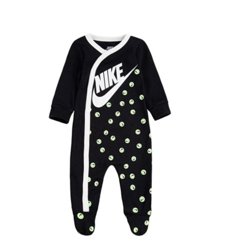 Nike Baby Infant Black Footed Onesie Outfit Smiley Faces Logo Size 6 Months VGC